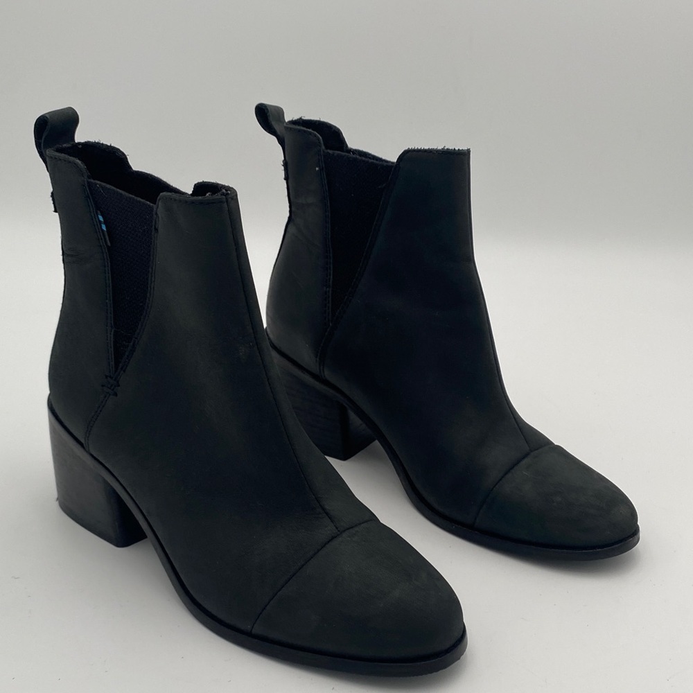 Toms Black Ankle Boots Women 8 pull on leather casual office retro Y2K